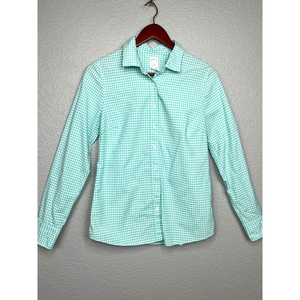 J.Crew Size 2 Mint Green Gingham Check "The Perfect Shirt" Button Up Shirt